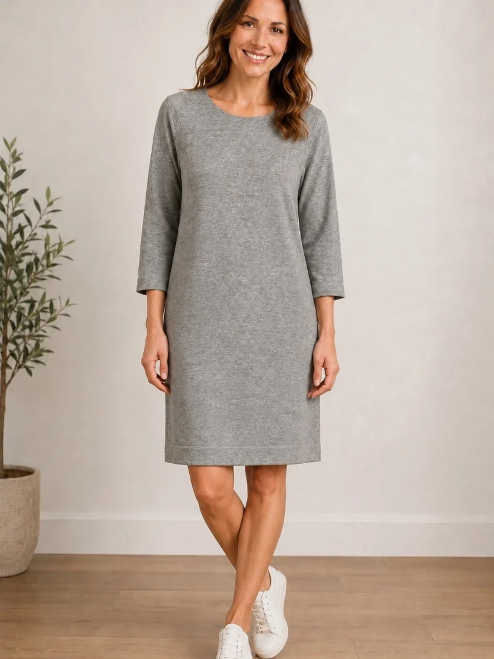 J. Crew Heather Gray 3/4 Sleeve Cotton Blend French Terry Shift Dress Size Large